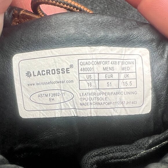 LaCrosse 8" Quad Comfort 4x8 Boots Men's 16 Brown Leather Waterproof Plain Toe - Picture 15 of 15